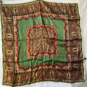 Vintage Ornamental Mosaic Scarf 100% Acetate Satin Gold Red Green Japan Asian 60